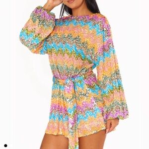 NWT Show Me Your Mumu “Sure Thing Mini Dress” in Wavy Sequins